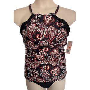 Charmo Halter Top Tankini Swimsuit Size 2XL NWT Bathing Suits Two Piece Black
